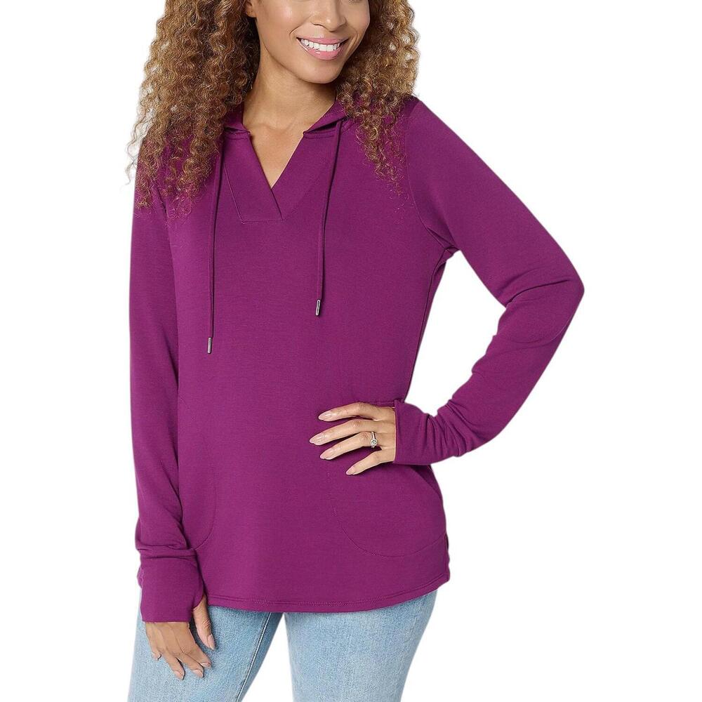 Brandis Dress Out Loud Women's Knit Split Neck Hoodie Plum Perfect - Regular